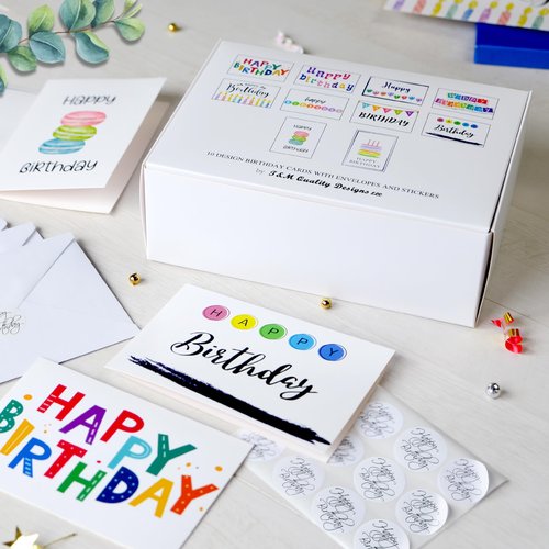 120 Happy Birthday Cards Bulk, Blank Inside with Envelopes and Stickers, 10 Unique Design Notes for Office, Business, Employees and Personal 4x6 Inch
