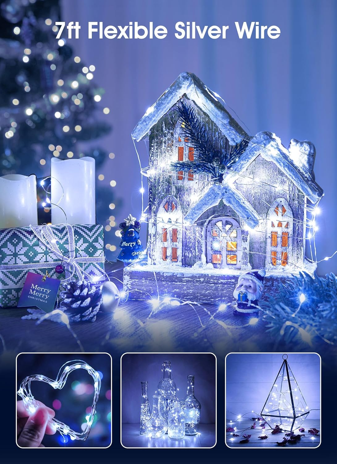 Minetom 6 Pack Fairy Lights - Battery Operated 7ft 20 LED Waterproof Silver Wire for DIY Crafts & Wedding Décor