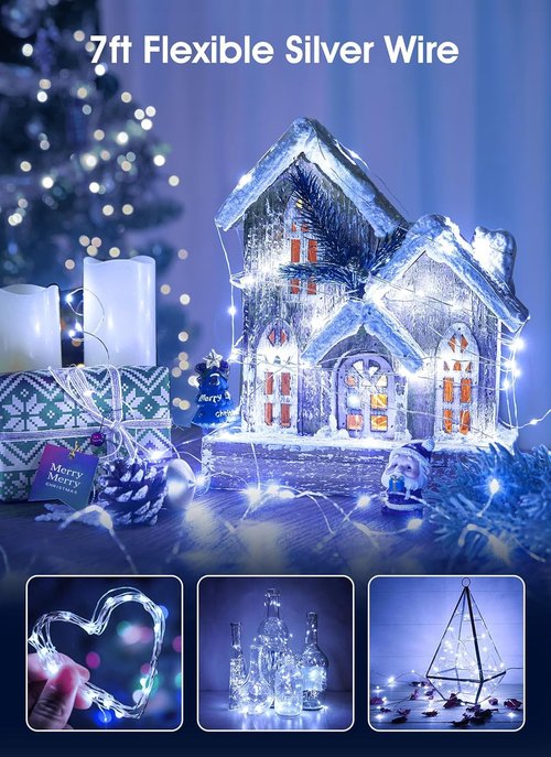 Brightown Fairy Lights - 24 Pack Battery Operated 7Ft Mini String Lights | Waterproof Silver Wire for Bedroom, Patio, Wedding & Christmas Decor (Pure White)