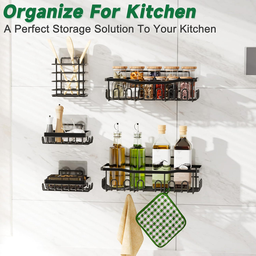 SC02 Shower Caddy 5 Pack | Rustproof Stainless Steel Bath Organizers - Large Capacity, No Drilling, Black