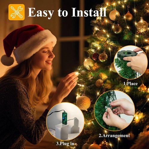 Btfarm Christmas Tree Lights - 400 LED Remote Fairy Lights | 6.6FT Waterproof Dimmable Twinkle for 5-7FT Trees