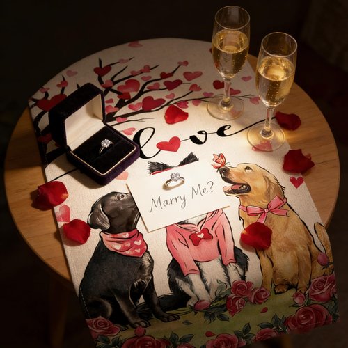 Amreich Valentines Day Dog & Love Tree Table Runner - Dating Dinner Anniversary Wedding Valentine's Table Decor for Home Party Favors 13 X 72 Inch