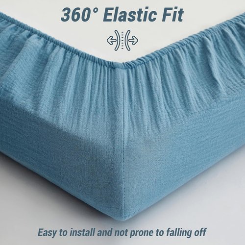 Bailix Heavyweight Muslin Baby Crib Sheets - 2-Pack 52"x28" Organic Cotton Fitted Sheets | Soft & Breathable (Blue, Light Green)
