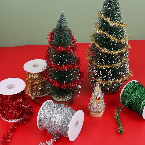 CCINEE Christmas Tinsel Garland, 65.6 FT Silver Glitter Ribbon Metallic Foil Thin Christmas Mini Garland for Xmas Tree Party Wedding Decorations Craft Supplies