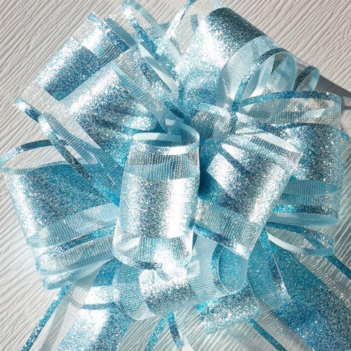 Blue Glitter Gift Bows - 6 Inch Instant Pull Bows for Baby Showers, Birthdays, Christmas & Weddings