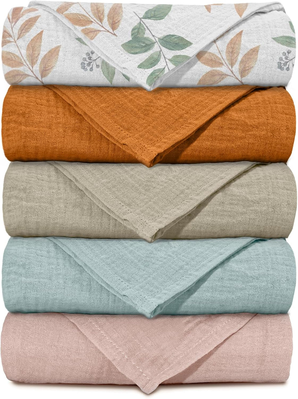 Skiennix Muslin Receiving Blankets - Breathable Neutral Swaddle Wraps for Newborns | 5 Pack in Gentle Colors