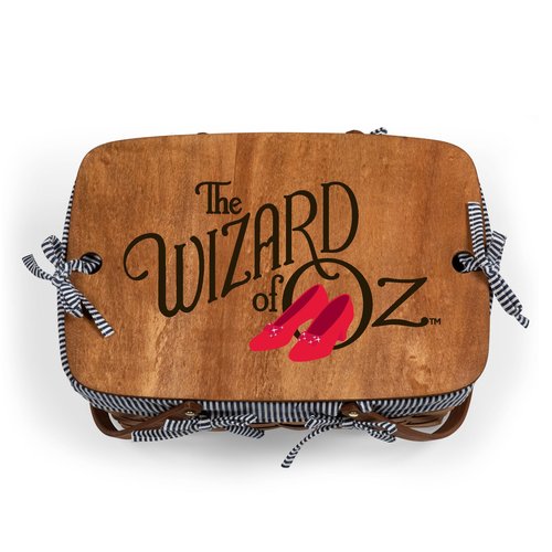PICNIC TIME Wizard of Oz Kansas Handwoven Wood Picnic Basket, Woven Basket with Tabletop Lid, Large Basket for Picnic, (Navy Blue & White Stripe)