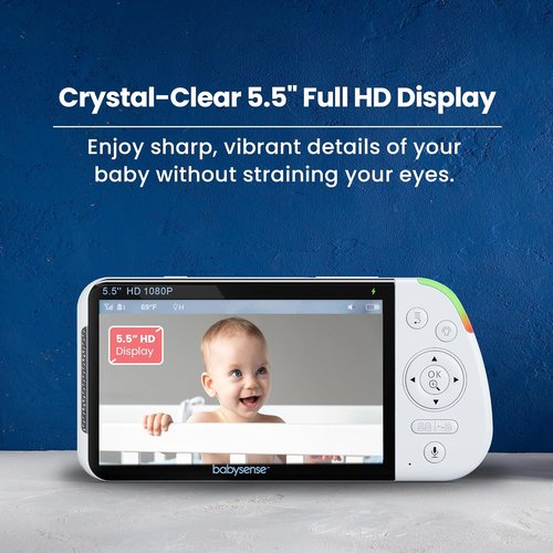 Babysense PRO Full HD Baby Monitor - 5.5" Split Screen, 2 Cameras, Night Light & 20-Hour Battery