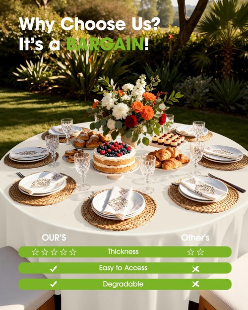 Pureegg Plastic Table Cloth Disposable 10 Pack, 84'' Round Table Cloths, Party, Wedding, Thanksgiving Decorations, Fall Tablecloths, Round, Beige Plastic Cover, Leakproof & Sturdy, Cream, Ivory