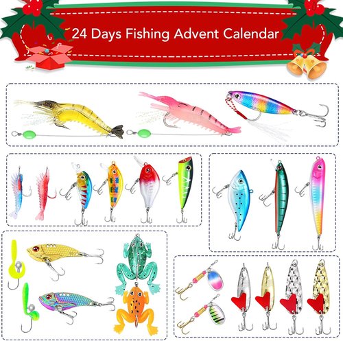 Fishing Advent Calendar 2025 - 24 Days Countdown with Lures for Men & Teens | Perfect Holiday Gift