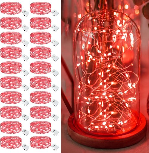 20 Pack Fairy Lights - Battery Operated 7ft LED Twinkle Lights | Waterproof Mini String Lights for Mason Jars, Vases, DIY Party & Wedding Decor - Red