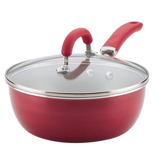 Rachael Ray Create Delicious Nonstick Saute/All Purpose Pan with Lid, 3 Quart - Red Shimmer