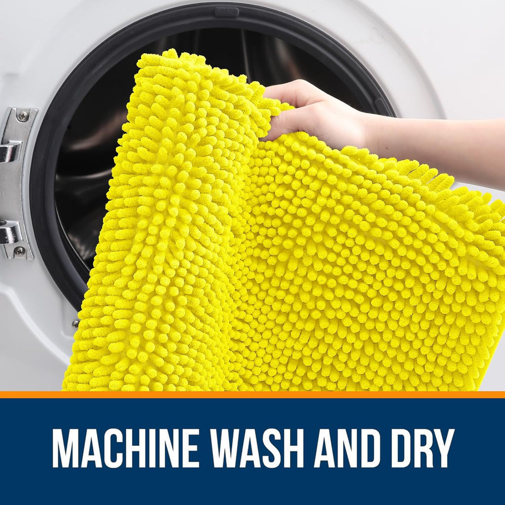 OLANLY Chenille Bath Rugs - Extra Soft & Absorbent | Quick Dry, Machine Washable, 30x20, Lemon Yellow