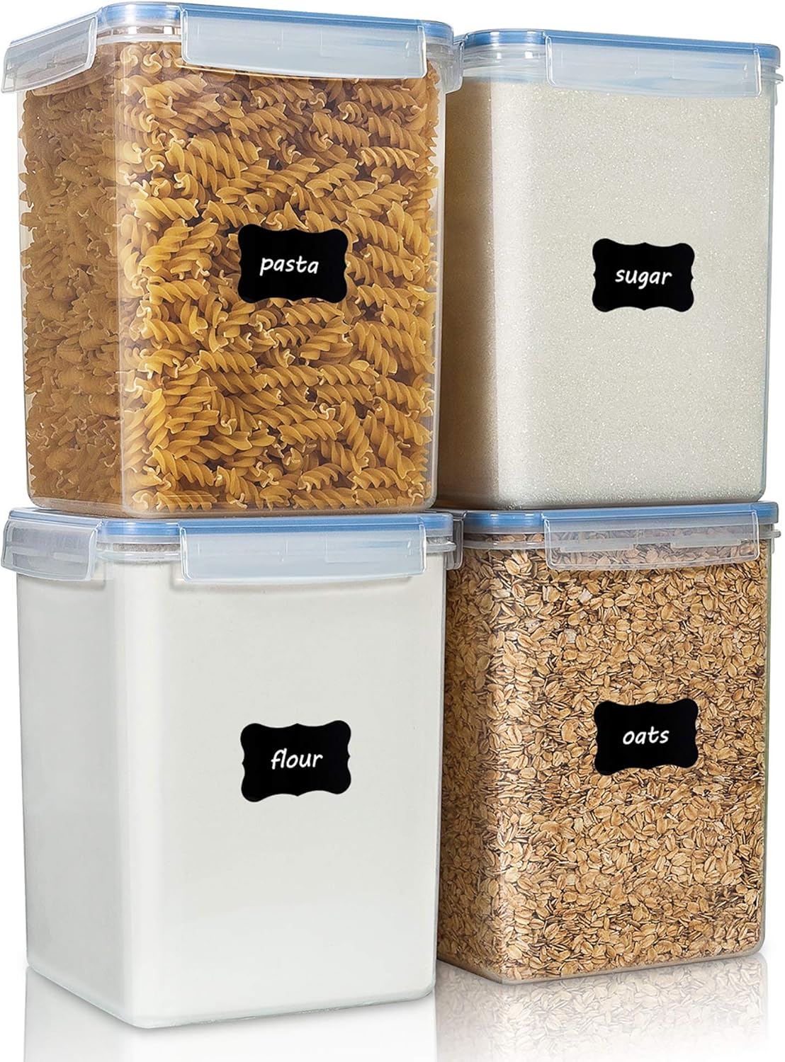 Vtopmart Large Food Storage Containers - 5.2L BPA-Free Airtight Canisters with Lids & Labels | 4 Pieces in Blue