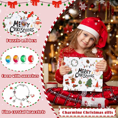 Christmas Vacation Advent Calendar - 24-Day Countdown with 2 DIY Charm Bracelets for Girls & Women