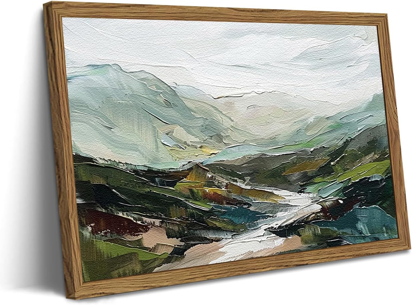Skiennix 3D Textured Mountain Wall Art - Abstract Green Landscape Decor | Hand-Drawn Sandstone 12x16 Inch