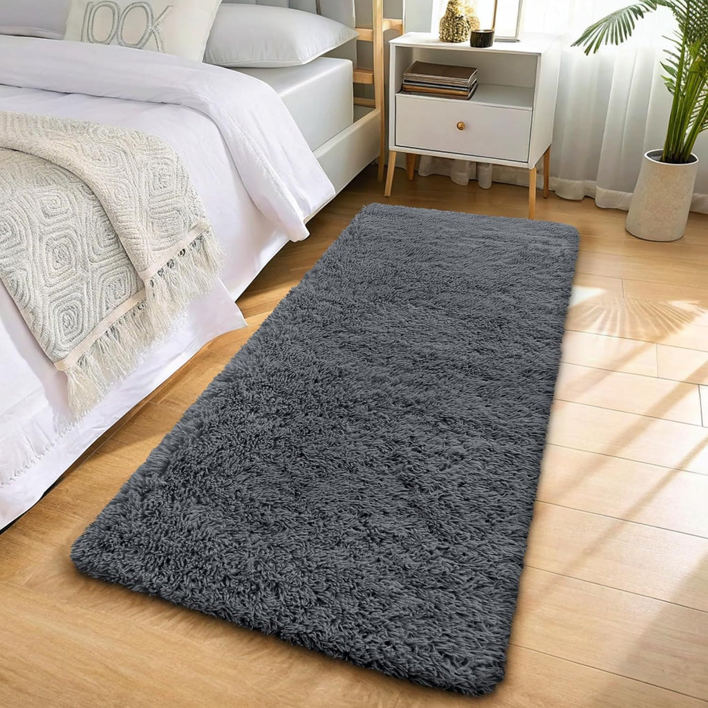 OLANLY Runner Rugs - Soft Fluffy Machine Washable 2x6 for Hallway & Bedroom | Grey Indoor Carpet