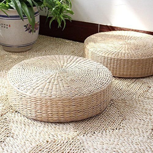 MAHAO 2 Pack Japanese Style Handcrafted Eco-Friendly Padded Knitted Straw Flat Seat Cushion,Hand Woven Tatami Floor Cushion Corn Maize Husk (2 Pack 19.7x4.3)