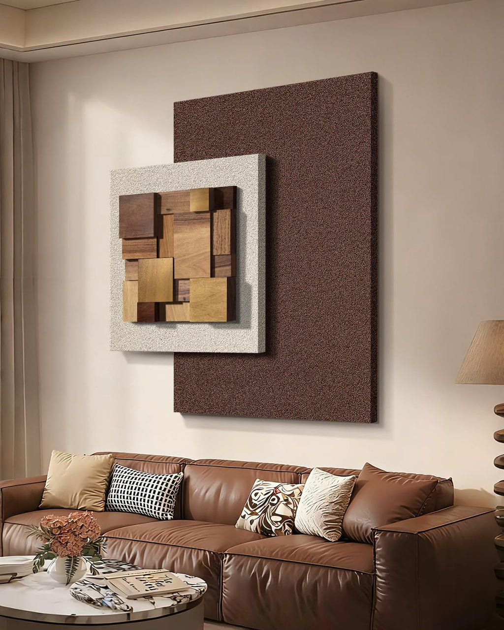 Azartslr 3D Abstract Textured Wall Art - Modern Brown Beige Sandstone Decor for Living Room & Bedroom