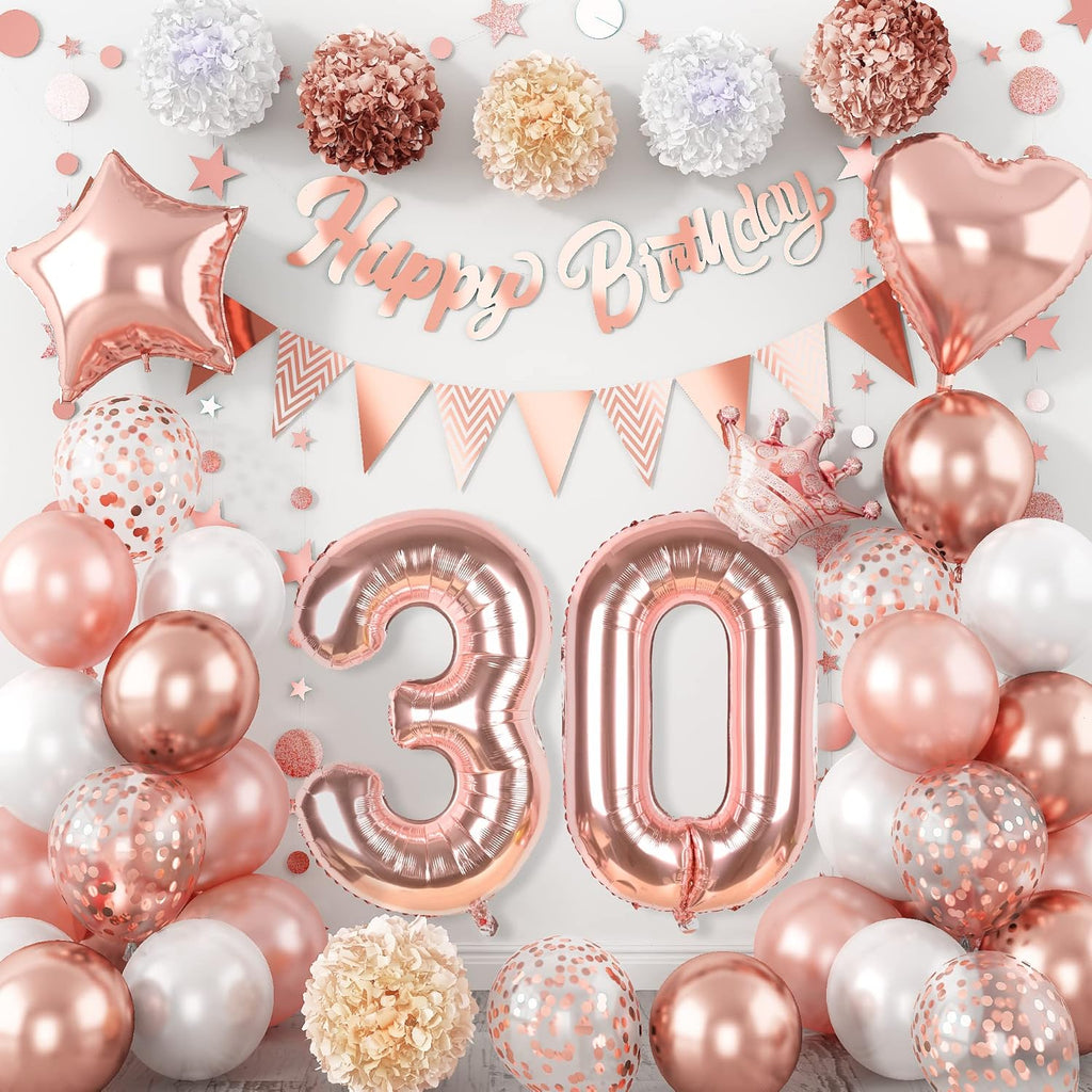 Regine Switzerland 30th Birthday Decorations - Rose Gold Foil Balloons & Banner | Perfect for 30-Year-Old Celebration