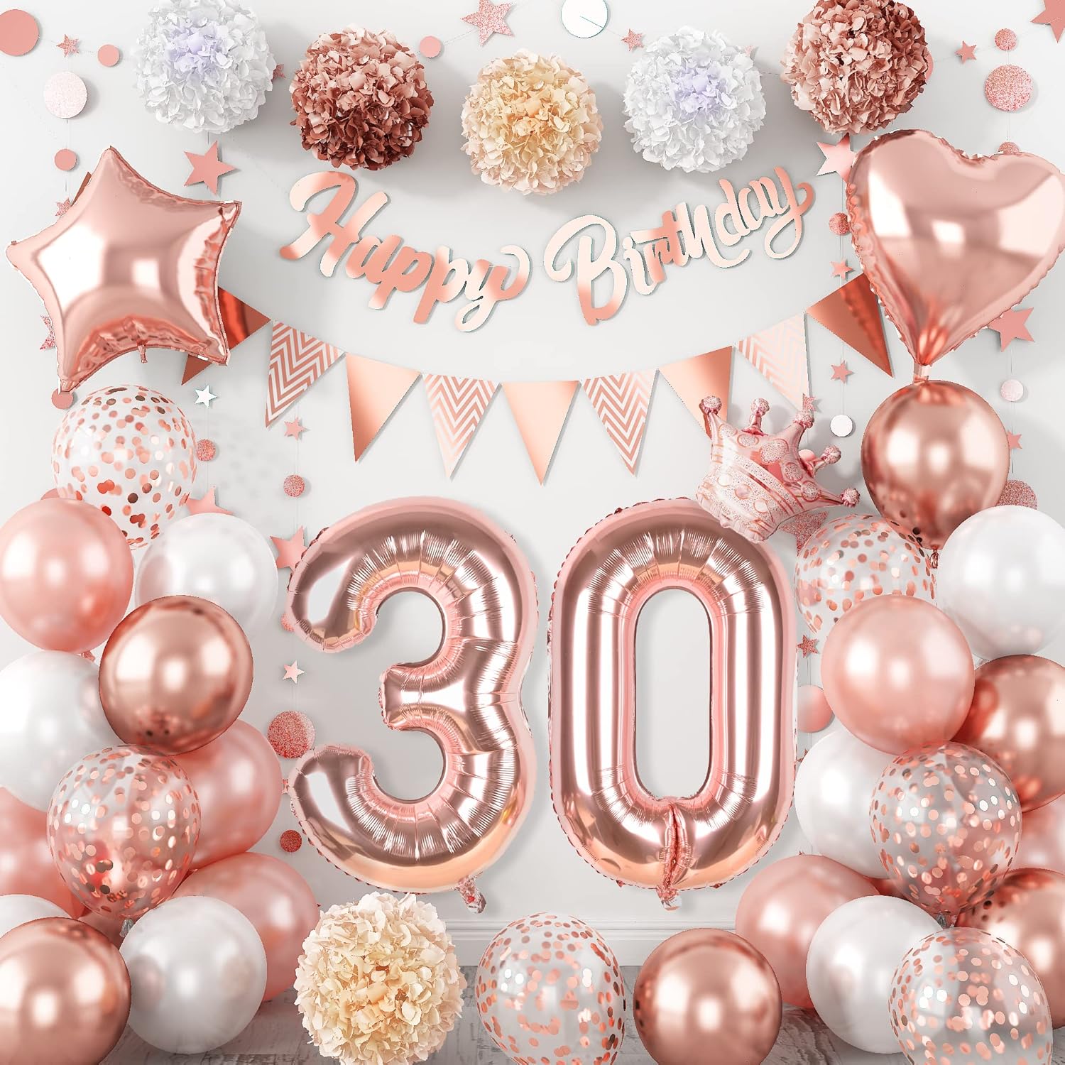 Regine Switzerland 30th Birthday Decorations - Rose Gold Foil Balloons & Banner | Perfect for 30-Year-Old Celebration