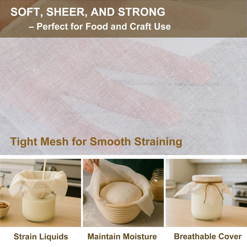 Cheesecloth 6-Pack 20x20 Inch – Organic Grade 100 Cotton, Reusable Hemmed Cheesecloth for Baking, Straining, Nut Milk & More