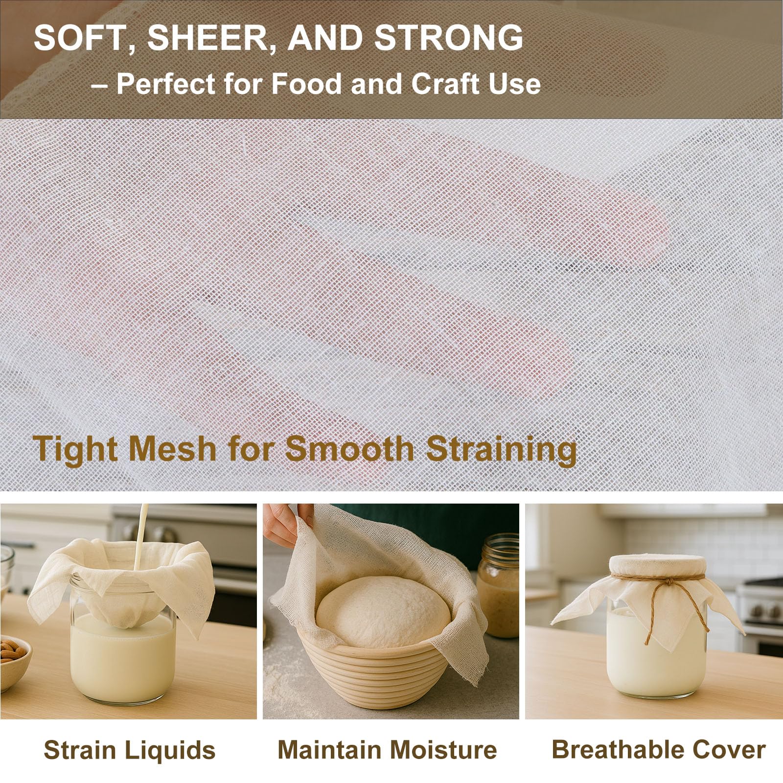 Cheesecloth 6-Pack 20x20 Inch – Organic Grade 100 Cotton, Reusable Hemmed Cheesecloth for Baking, Straining, Nut Milk & More