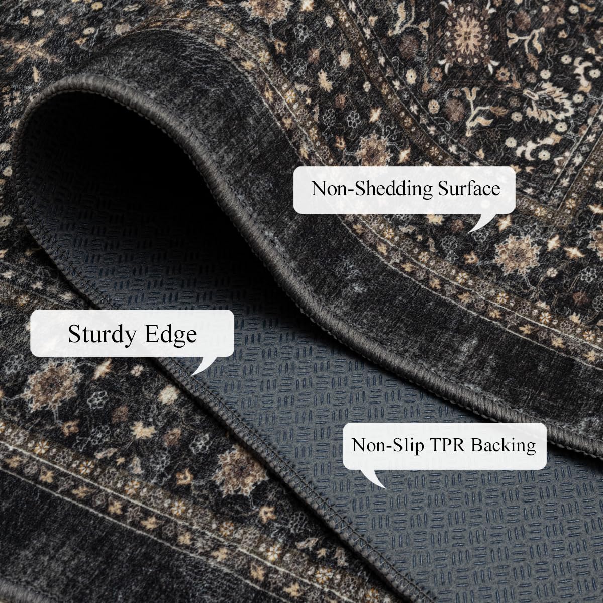 Ruaruarug Area Rug Non Slip Machine Washable Ultra Soft Living Room/Bedroom/Kitchen/Outdoor/Classroom Black Grey, 6'×9'