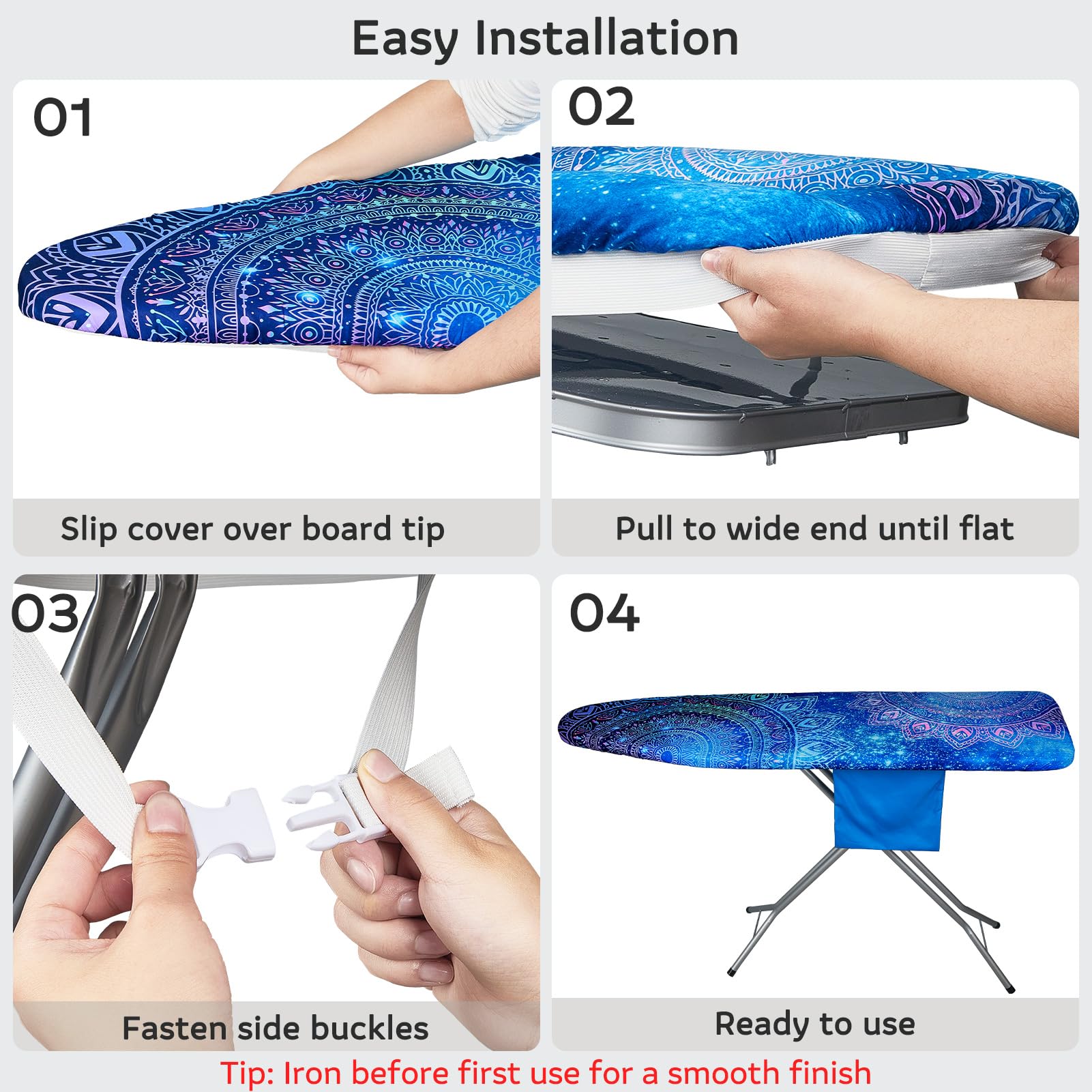 FIOBEE Ironing Board Cover and Pad Extra Thick Iron Board Pad with Heat-Resistant Mesh Padded Iron Board Covers Adjustable Buckle & Elastic Edges for 15x54 Standard Size (Ironing Board Not Included)