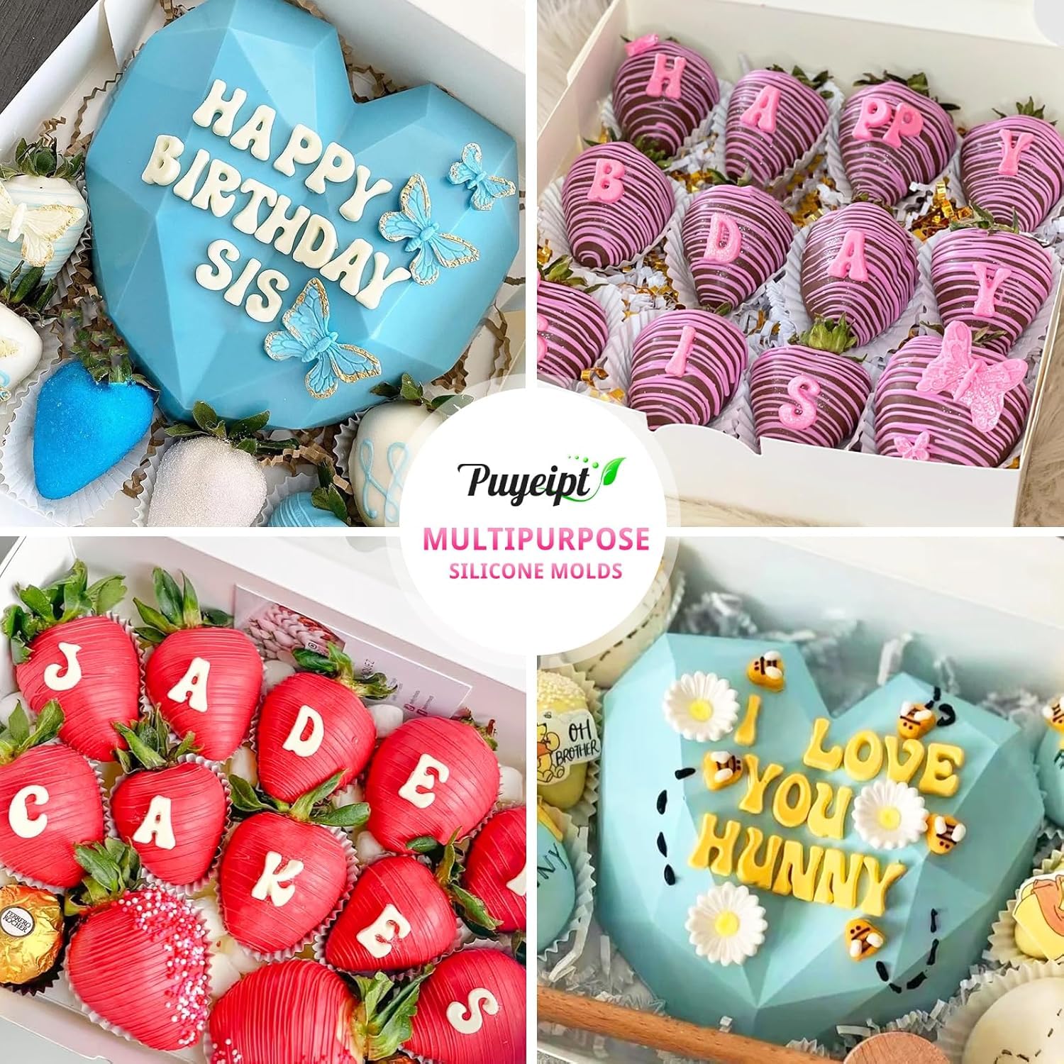 VITAPREP 3-Pack Silicone Letter Molds for Chocolate Covered Strawberries | A-Z Alphabet & 0-9 Numbers | Uppercase/Lowercase Fondant, Candy, Clay Molds | Food-Grade, Non-Stick (Cake Decorating Tools)