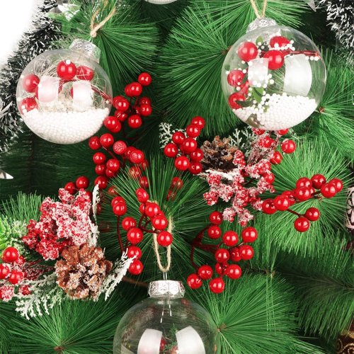 Fangoo 20 Pack Artificial Red Berry Picks - 7 Inch Burgundy Berries for Christmas Decor | Wreaths & Crafts
