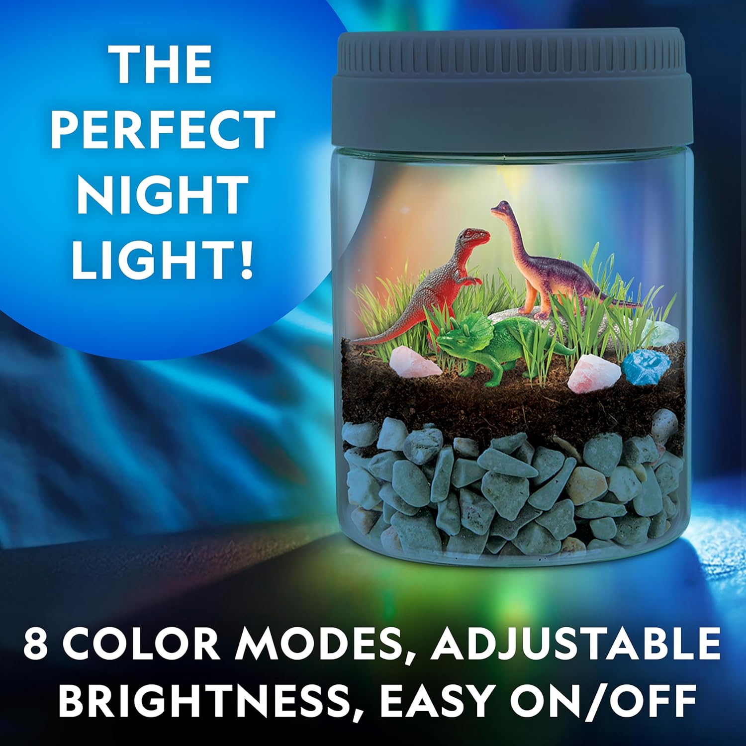 National Geographic Dinosaur Terrarium Kit - Light-Up Dino Habitat with Real Plants | Science Kit for Kids