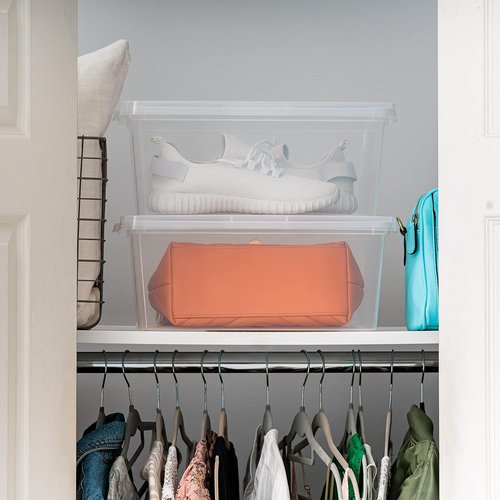IRIS USA Storage Bins - 12-Pack Clear 15 Quart Stackable Containers for Shoes & Organization