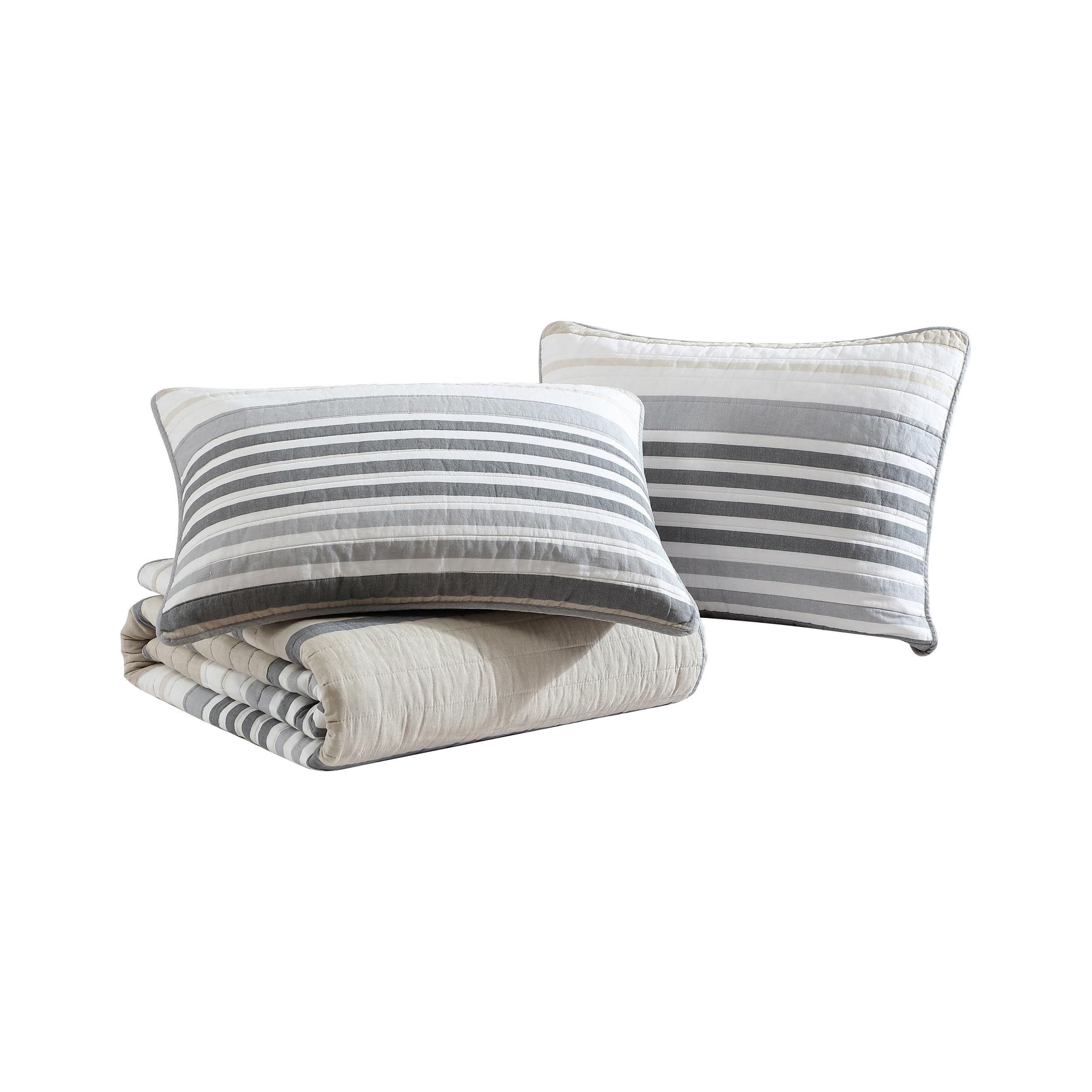 Nautica - Queen Quilt Set, Reversible Cotton Bedding with Matching Shams, Modern Home Decor for All Seasons (Dover Beige, Queen)