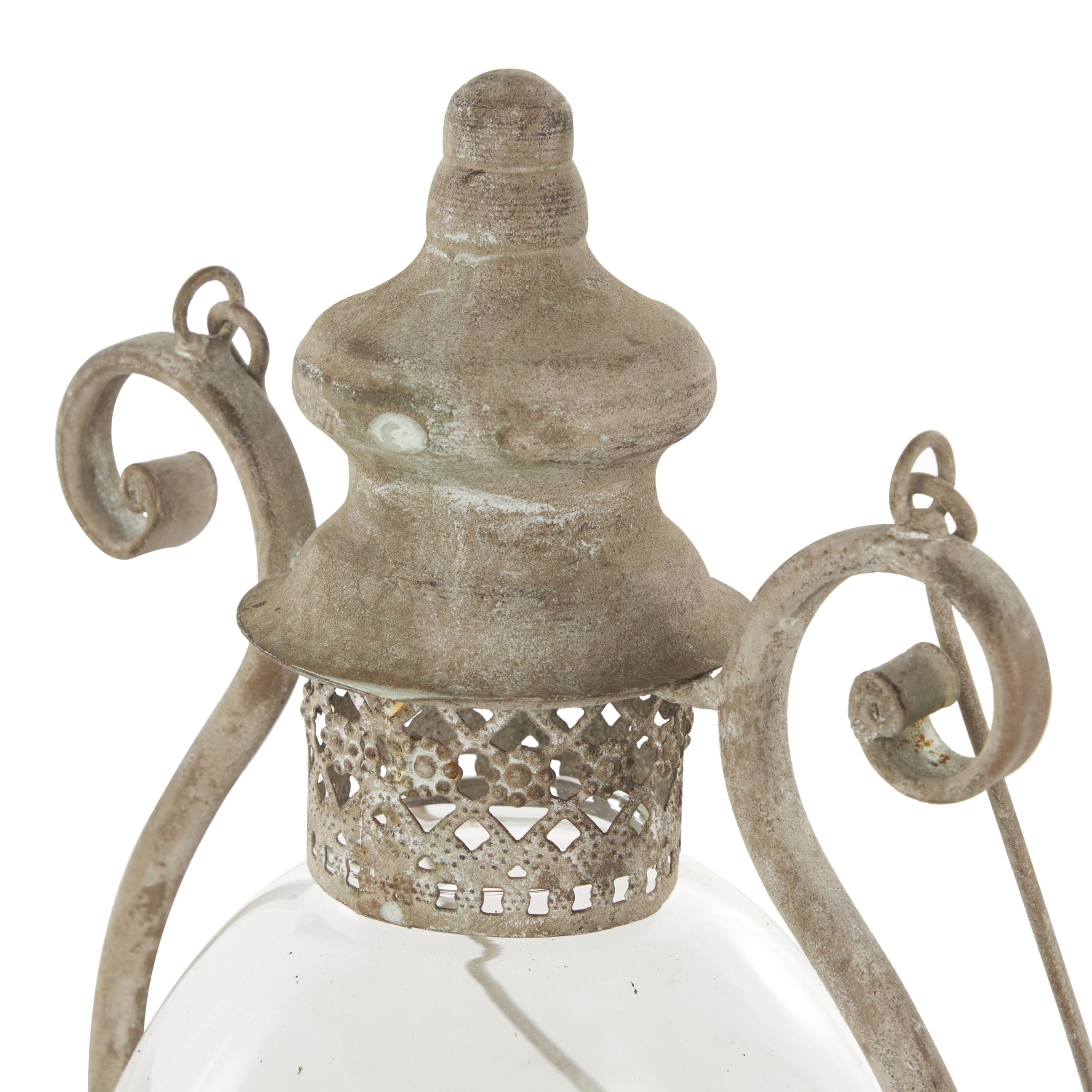 Deco 79 Metal Scroll Indoor Outdoor Candle Lantern Decorative Lantern Candle Holder with Arched Handle, Lantern 9" x 8" x 12", Bronze