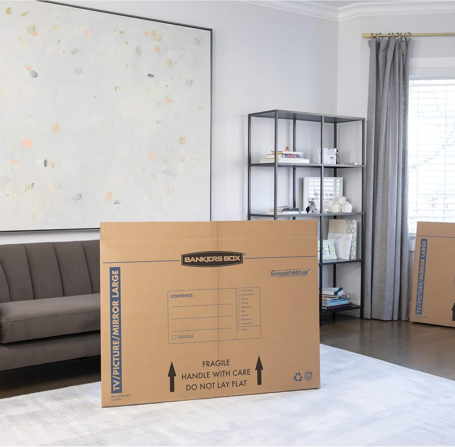 Bankers Box Large Moving Box - Perfect for 55-Inch TVs, Pictures & Mirrors | 4 Pack, 48-In x 4-In x 33-In
