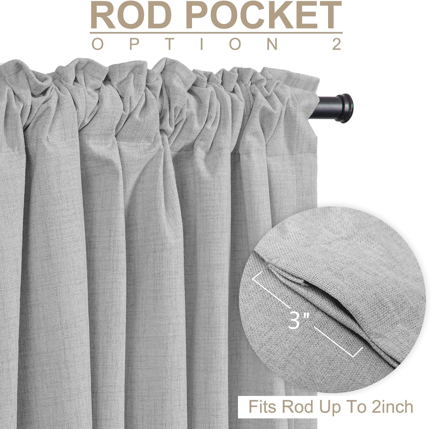 Skiennix 100% Blackout Linen Curtains - Thermal Insulated Drapes, 2 Panels Set, 50" W x 96" L, Grey