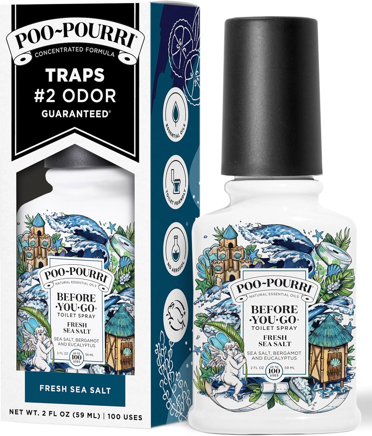 Poo-Pourri Before-You-Go Toilet Spray - Fresh Sea Salt Scent | 2 Fl Oz, Up to 100 Uses, TSA Approved