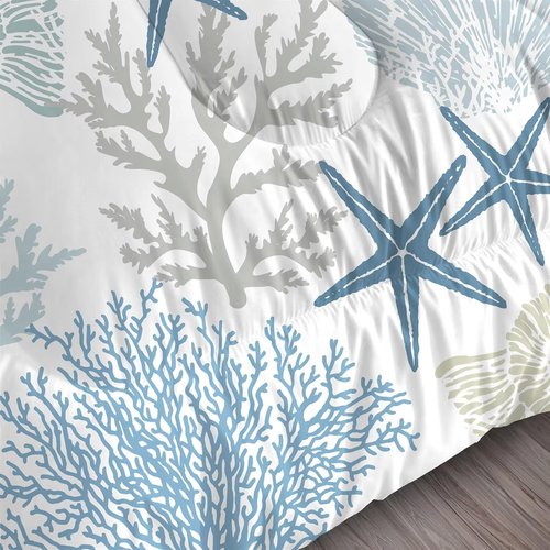 FUYEUN Coastal Comforter Set Twin Size Nautical Bedding for Kids Men Women, Beach Starfish Shell Quilt Bedroom Decor 1 Comforter 1 Pillowcase
