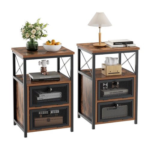 VECELO End Side Table, Modern Night Stand with Storage Space and Door, Set of 2 Nightstands for Living Room,Bedroom,Lounge, Brown