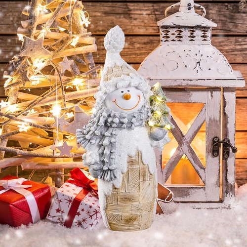 Galiyen Snowman Figurines - LED Light Christmas Ornaments | 9.4" Resin Statues for Tabletop Decor