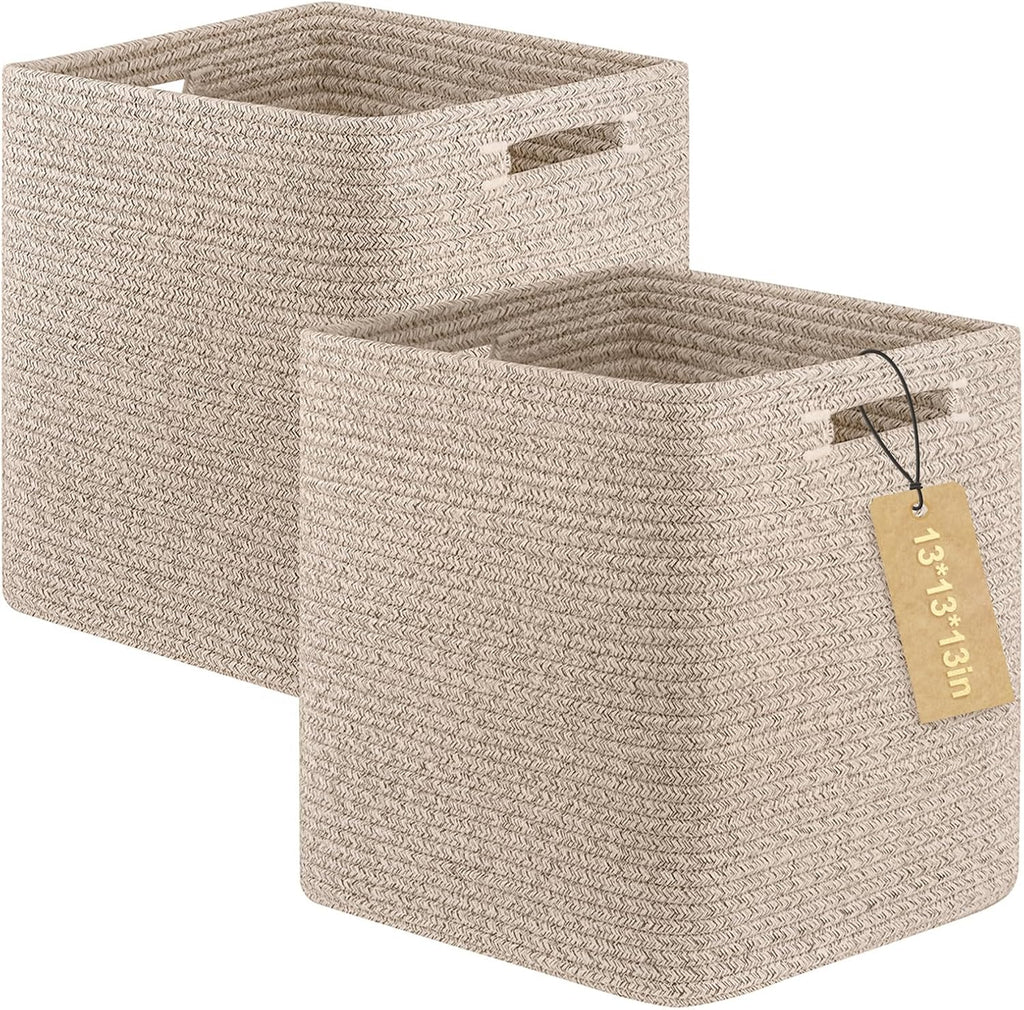 OIAHOMY Storage Cubes - 13-Inch Collapsible Organizer Bins for Shelves | Brown, 2-Pack