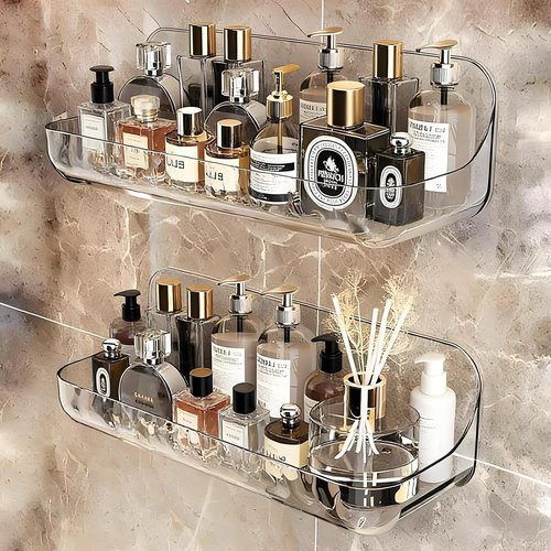 Acrylic Wall Mounted Shelves - 2 PCS Transparent Bathroom Storage | Non-Drilled Adhesive Design
