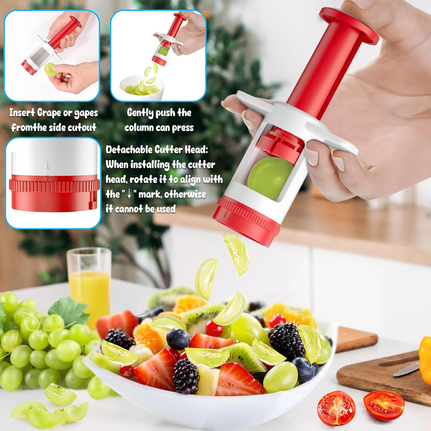 Skiennix Grapes Cutter for Toddlers | Safe Fruit & Veggie Slicer with Red CrossBlade - Ideal for Snacks & Salads