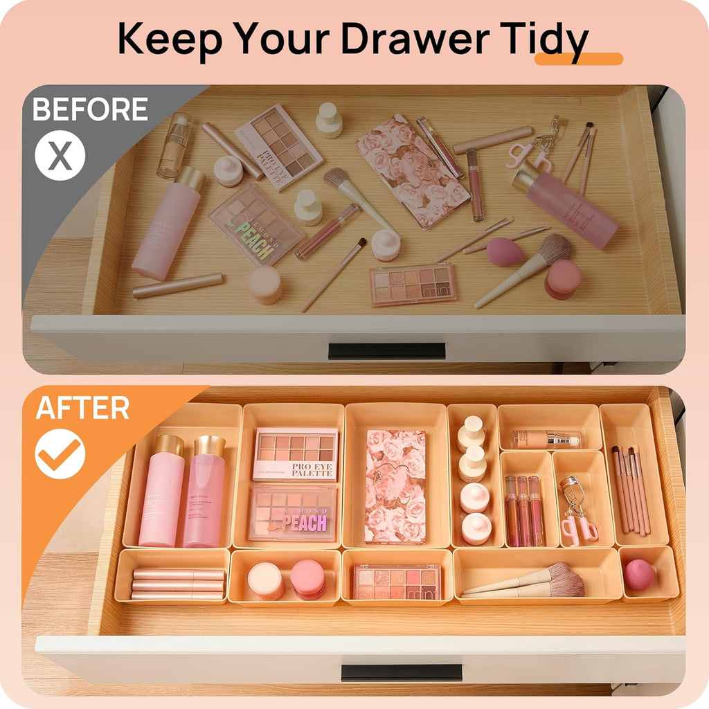 Vtopmart 25 PCS Plastic Drawer Organizers - Versatile Bathroom & Vanity Storage Trays for Makeup, Kitchen & Office