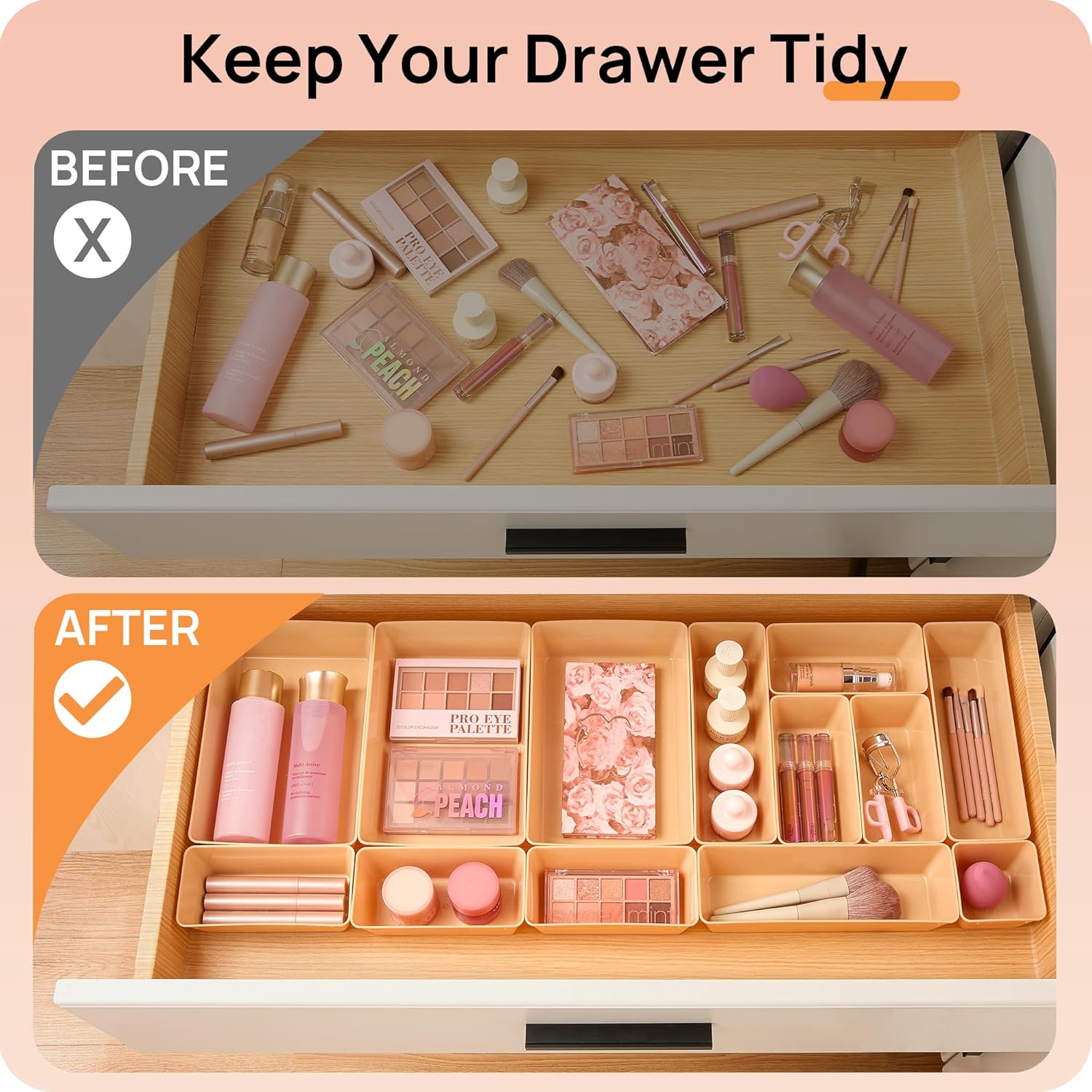 Vtopmart 25 PCS Plastic Drawer Organizers - Versatile Bathroom & Vanity Storage Trays for Makeup, Kitchen & Office