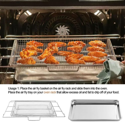 Atgestore Air Fryer Tray Replacement for Frigidaire Ready Cook 27’’ Oven Parts AFT27FRIG 20.3 x 15.3 Inches Air Fryer Rack FCWS2727AS 304 Stainless Steel Frigidaire Wall Oven Air Fryer Basket 1 Set