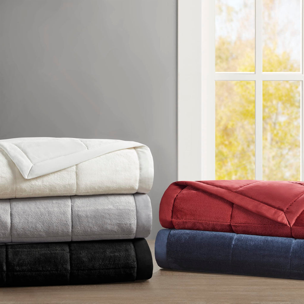 Madison Park Twin Cozy Blanket HeiQ Smart Temperature Plush to Microfiber Reverse Box Quilting, Reversible, Soft All Season, Lightweight Summer Cover, for Bed, Couch and Sofa, Twin/Twin XL, Grey