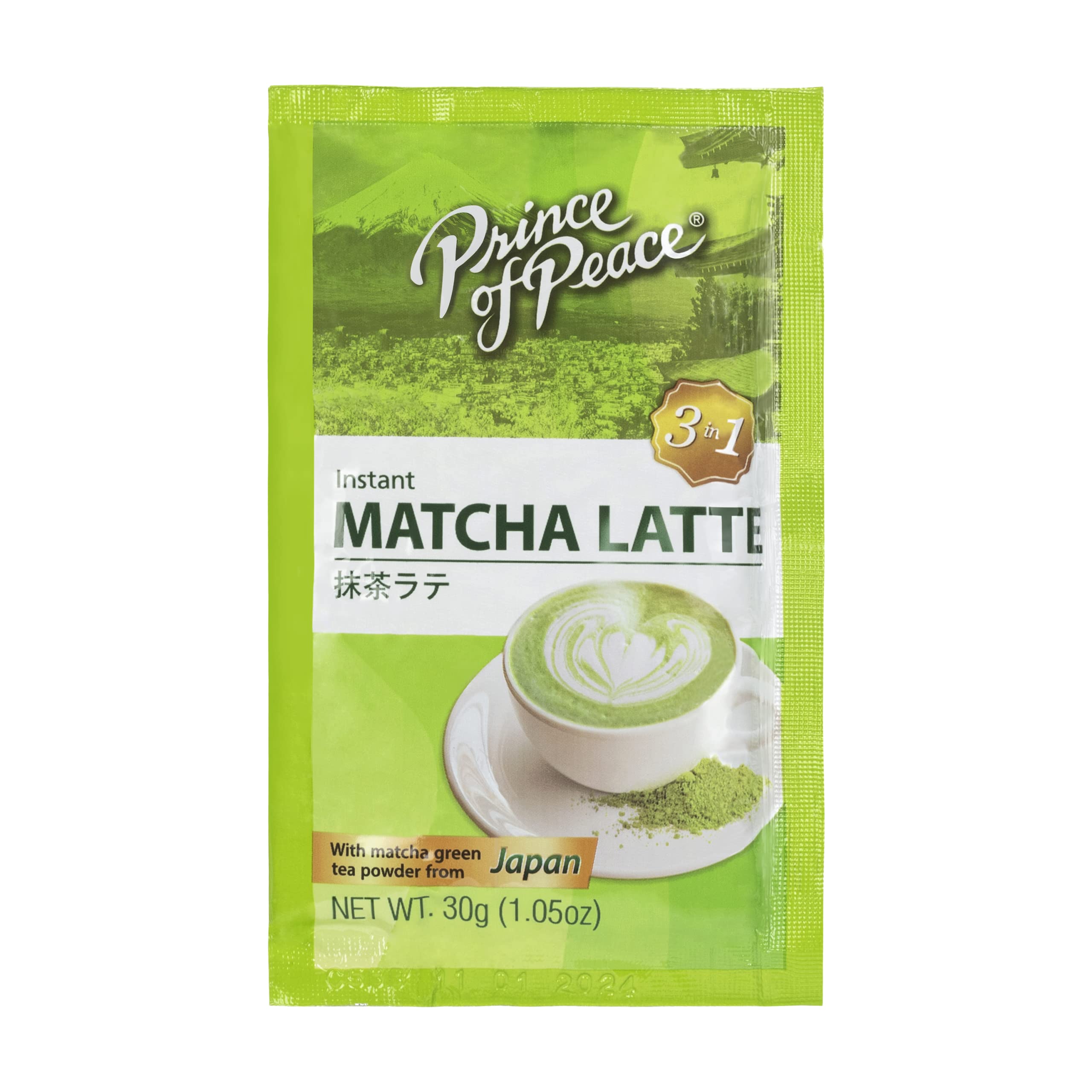 Prince of Peace 3 in 1 Matcha Latte Instant Beverage, 24 Sachets – Made with Matcha Powder from Japan - Instant Hot or Cold Beverage – Easy to Brew – Rich and Creamy Taste – Just Add Water