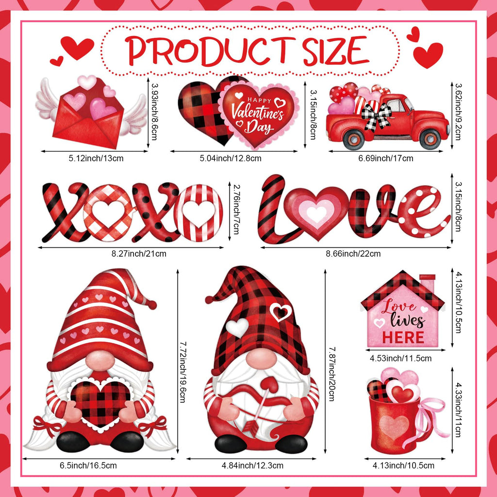 Blosssound 9 Pieces Sweet Magnets Buffalo Plaid Magnetic Stickers Gnomes Heart Love Fridge Magnet Decals for Holiday Refrigerator Metal Door Garage Decorations